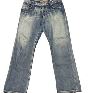 BKE Seth Jeans Men 36x32 Medium Wash Straight Leg Thick Stitching Faded Selvedge